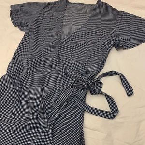 Blue Gingham Midi Wrap Dress